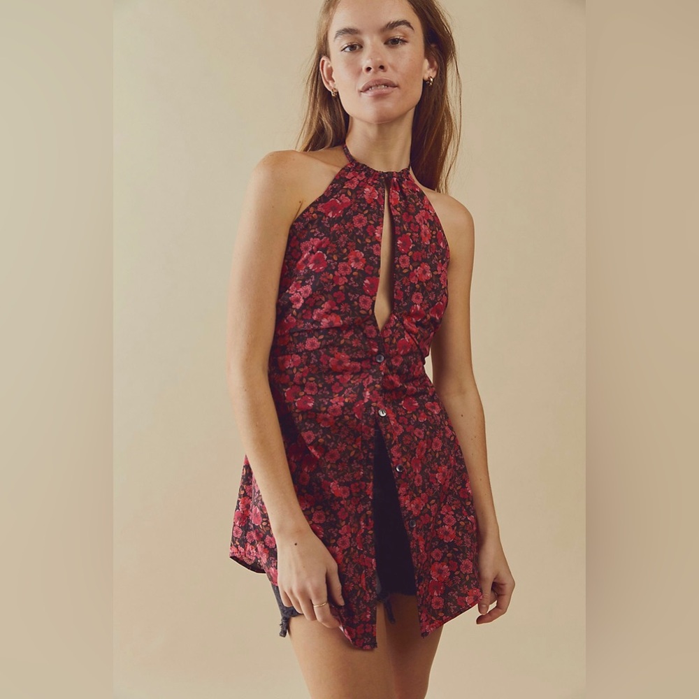 Free People, Lyla Halter Tunic- Red combo